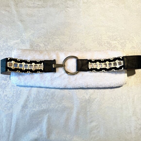 Chico’s Women’s Belt – Contemporary Black & Silver Stretch – Size Large - Picture 2 of 10
